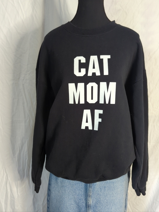 Gildan Sweaters - Cat Mom AF Oversized Sweatshirt Sz L Black Cotton Catlady Funny